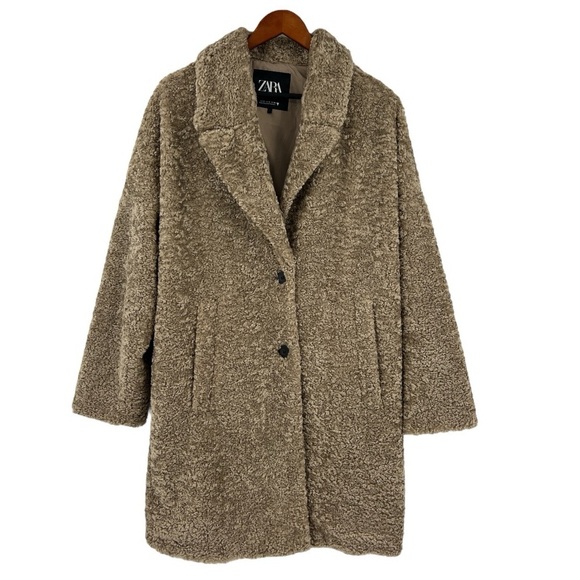 ZARA TEDDY FLEECE OVERSIZE PEACOAT TAN SZ S - Picture 1 of 10